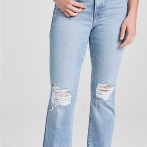 Good American Light Blue Distressed Flare Jeans